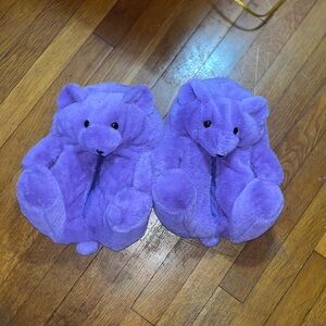Purple Bear Plush Slippers